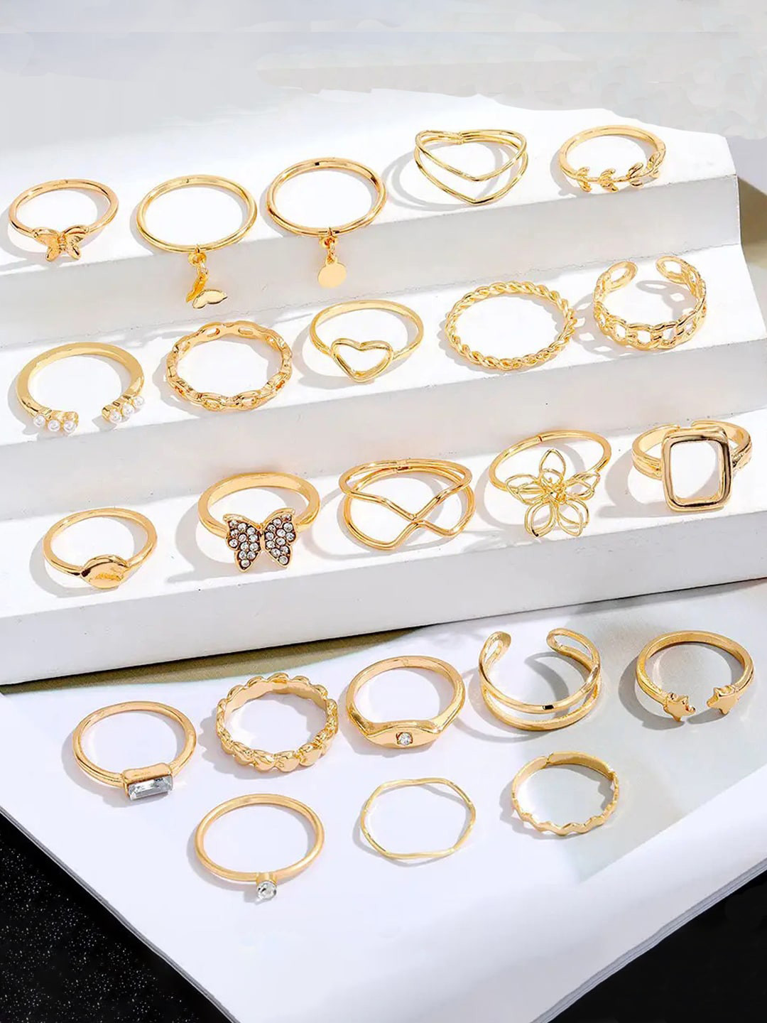 Jewels Galaxy Set of 23 Gold-Plated Stone Studded Finger Rings