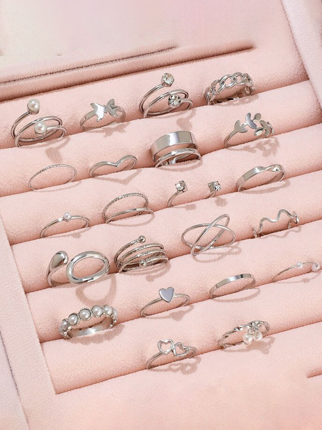 Jewels Galaxy Set Of 22 Silver-Plated Stone-Studded Finger Rings