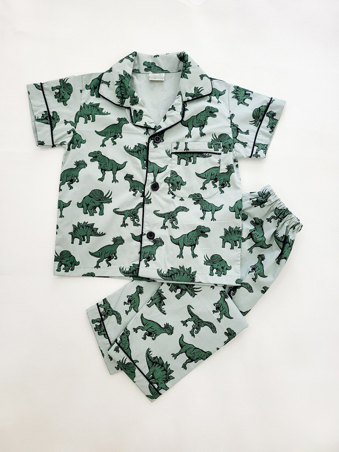 Freesia Array Kids Conversational Printed Lapel Collar Pure Cotton Shirt With Pyjamas