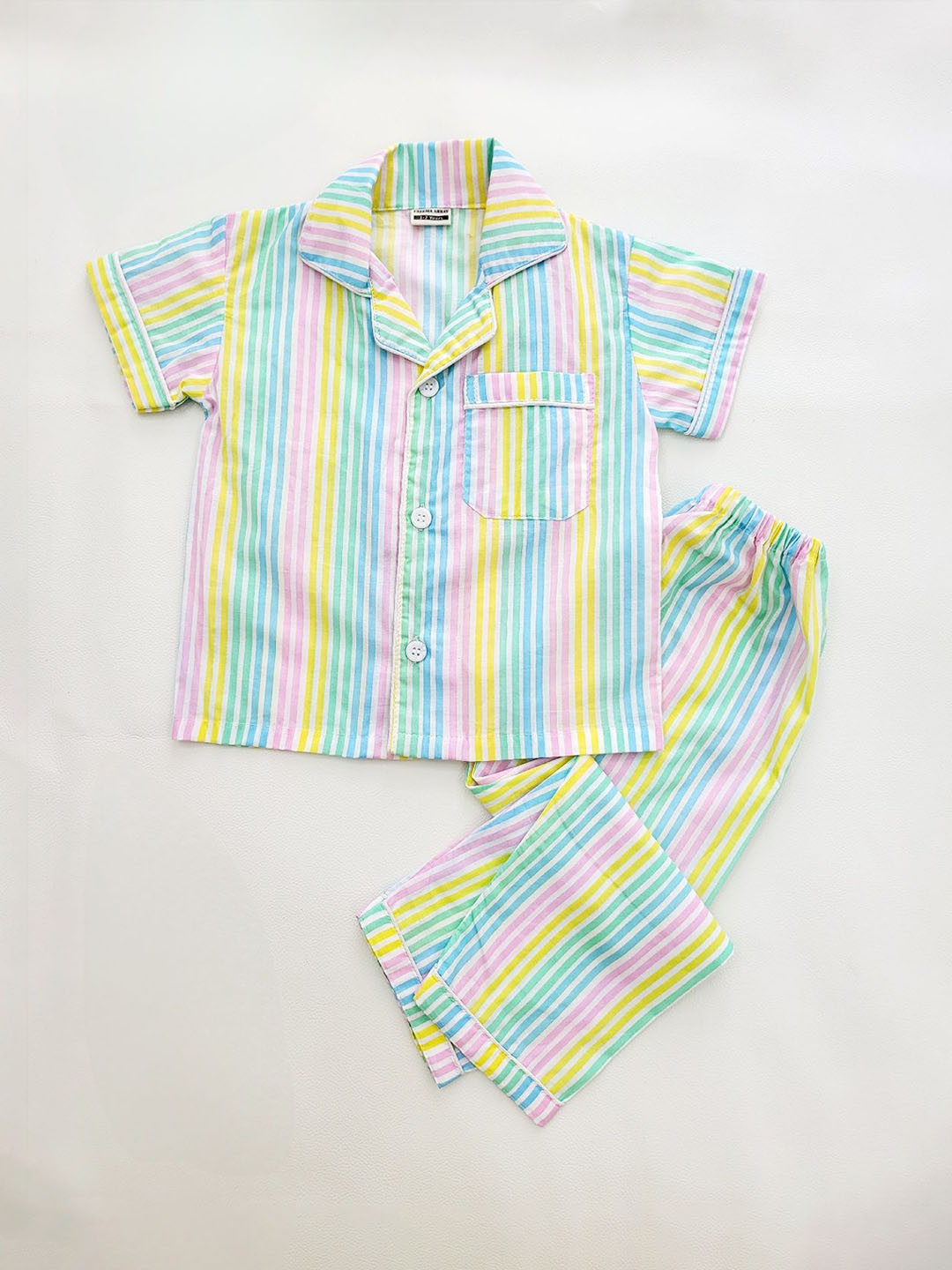 Freesia Array Kids Striped Lapel Collar Pure Cotton Shirt With Pyjamas