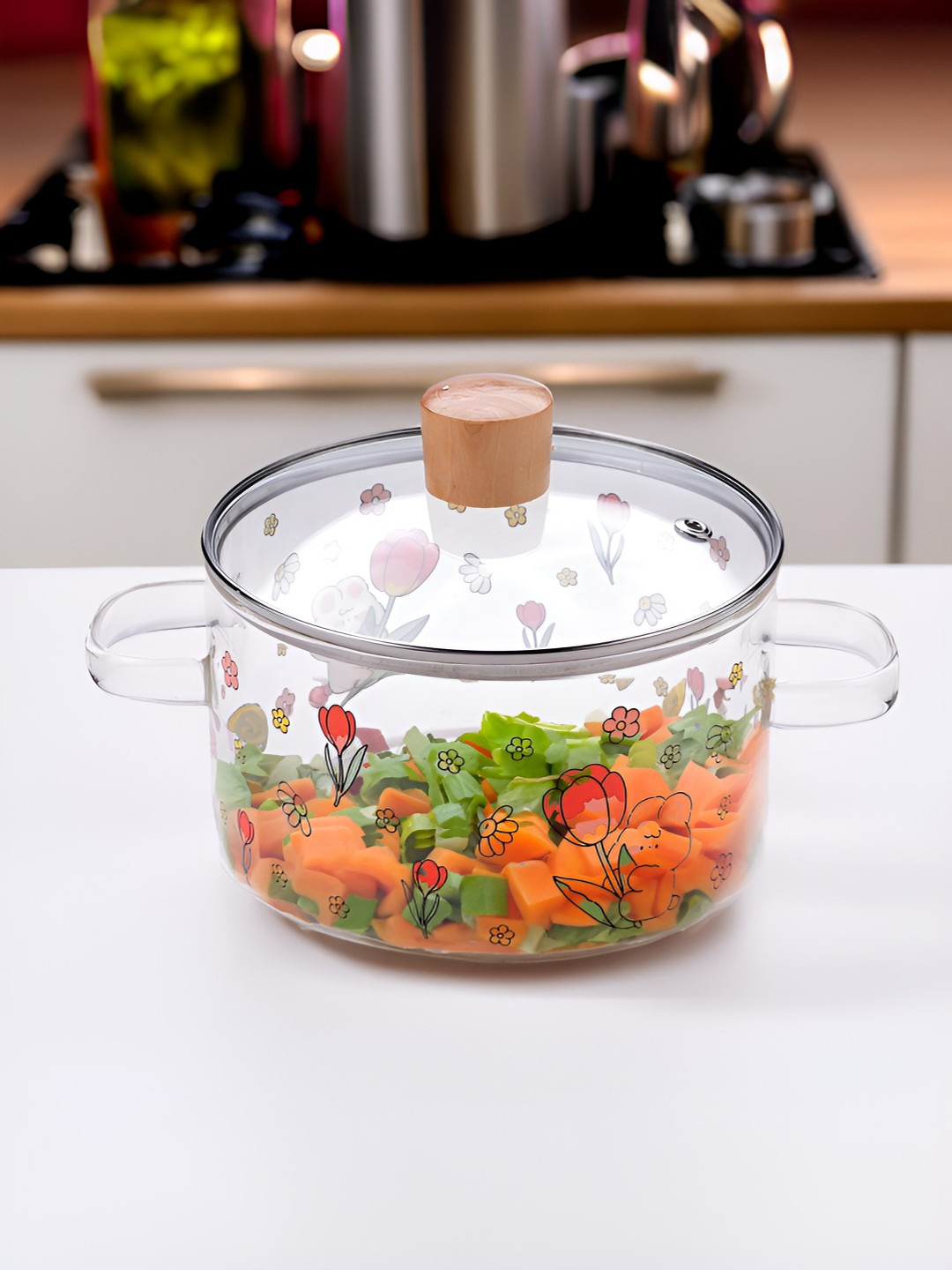 UMAI Transparent Borosilicate Glass Saucepan With Lid & Handle Cookware Set-1.45 L