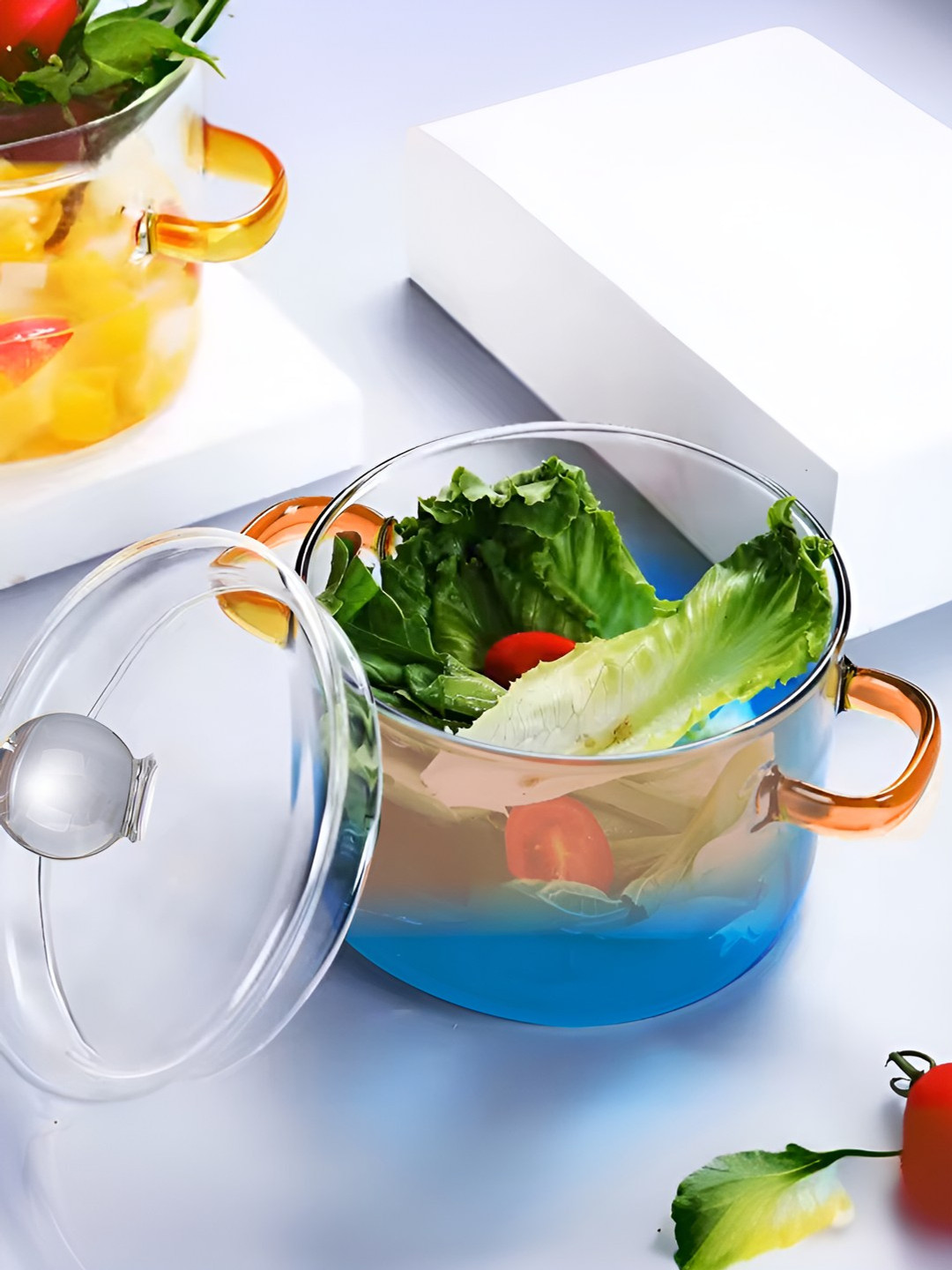 UMAI Transparent & Blue Borosilicate Glass Tope With Lid