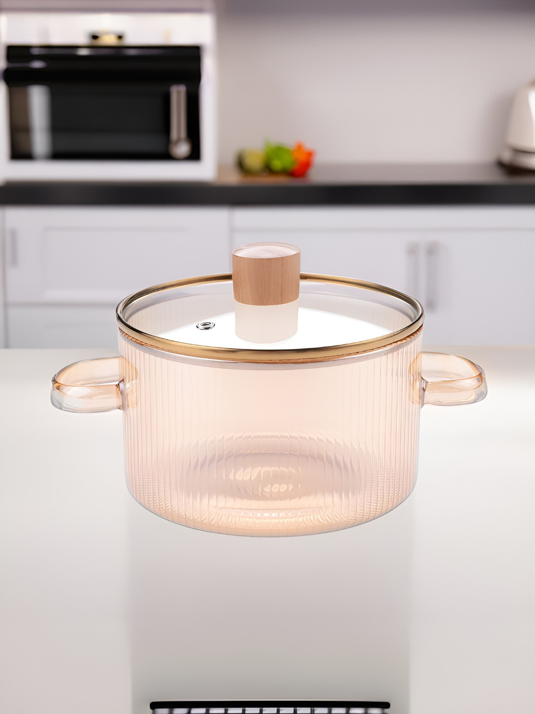 UMAI Transparent & Brown Sauce Pan With Lid & Handle 1.45 L