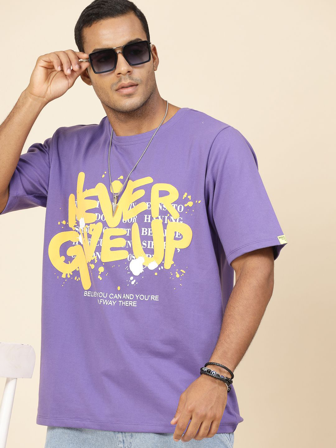Purple Typography Print Regular Fit T-shirt