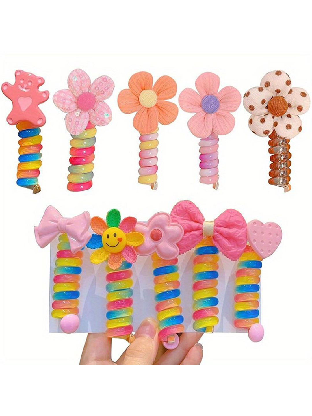 LYTIX Girls Set of 2 Assorted Designs Telephone Wire Ponytail Holders