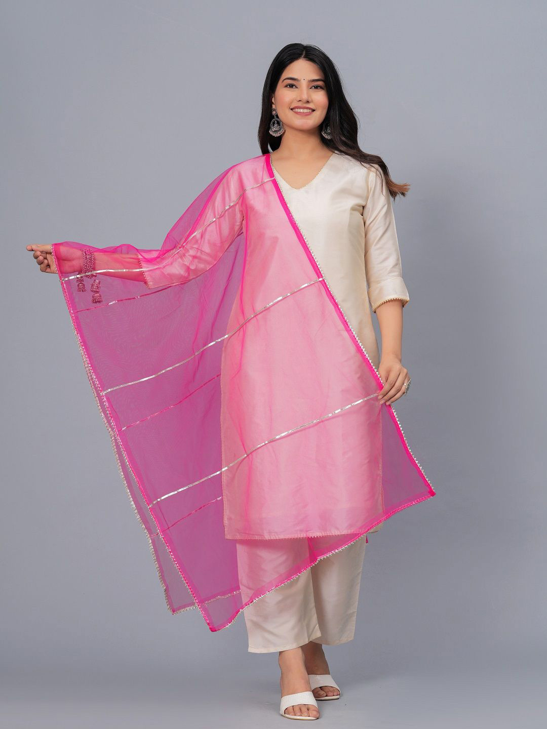 Stylum Pink Gotta Patti Net Dupatta
