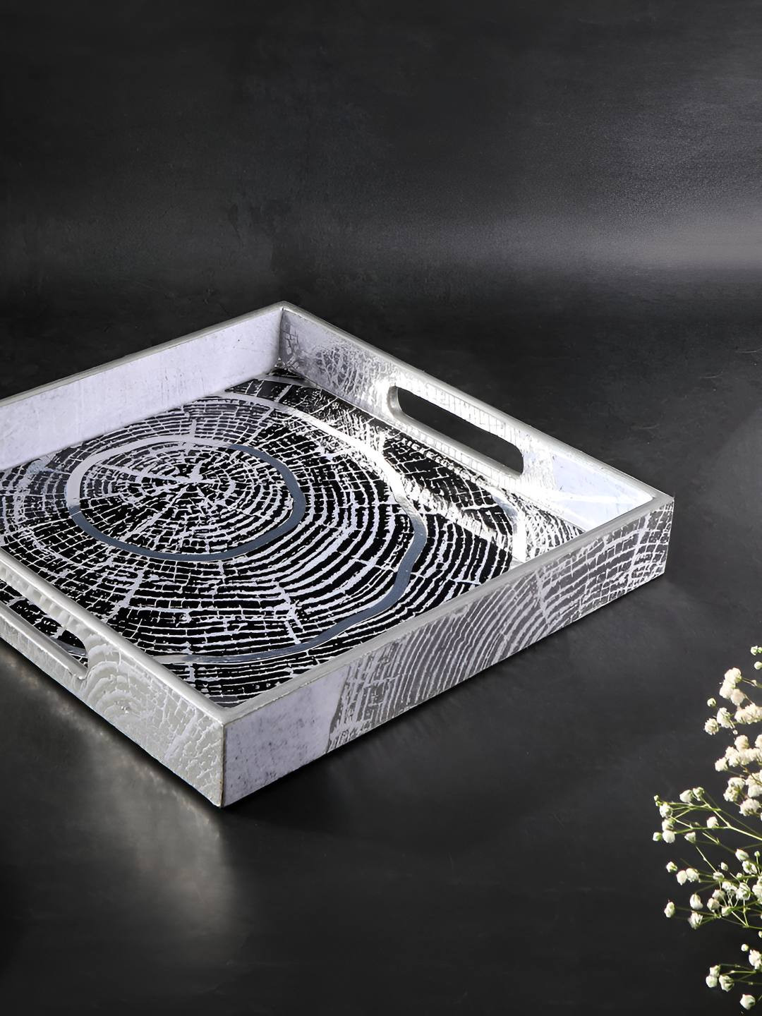THE HOME CO.  Grey & Black Printed Wooden Serving Tray