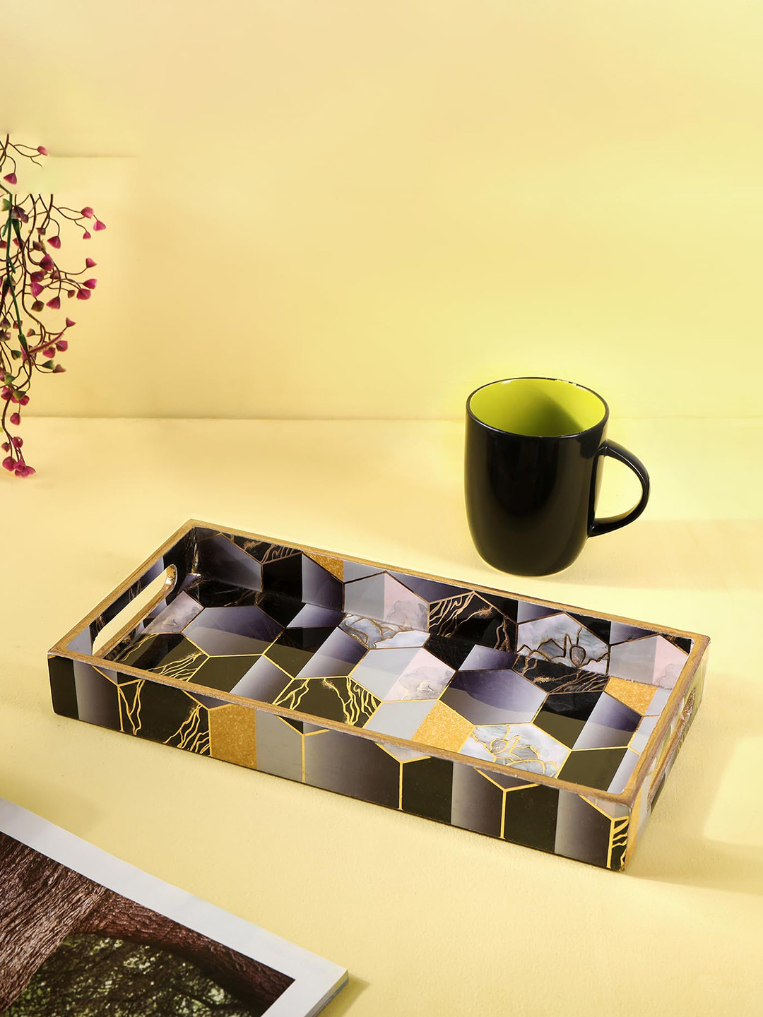 THE HOME CO. Black Wood Serving Tray