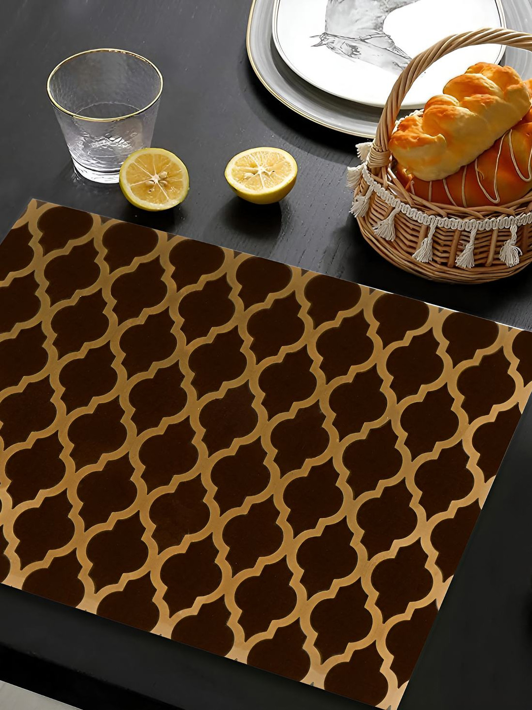 THE HOME CO. Copper Toned Geometric Printed Rectangle Table Placemat