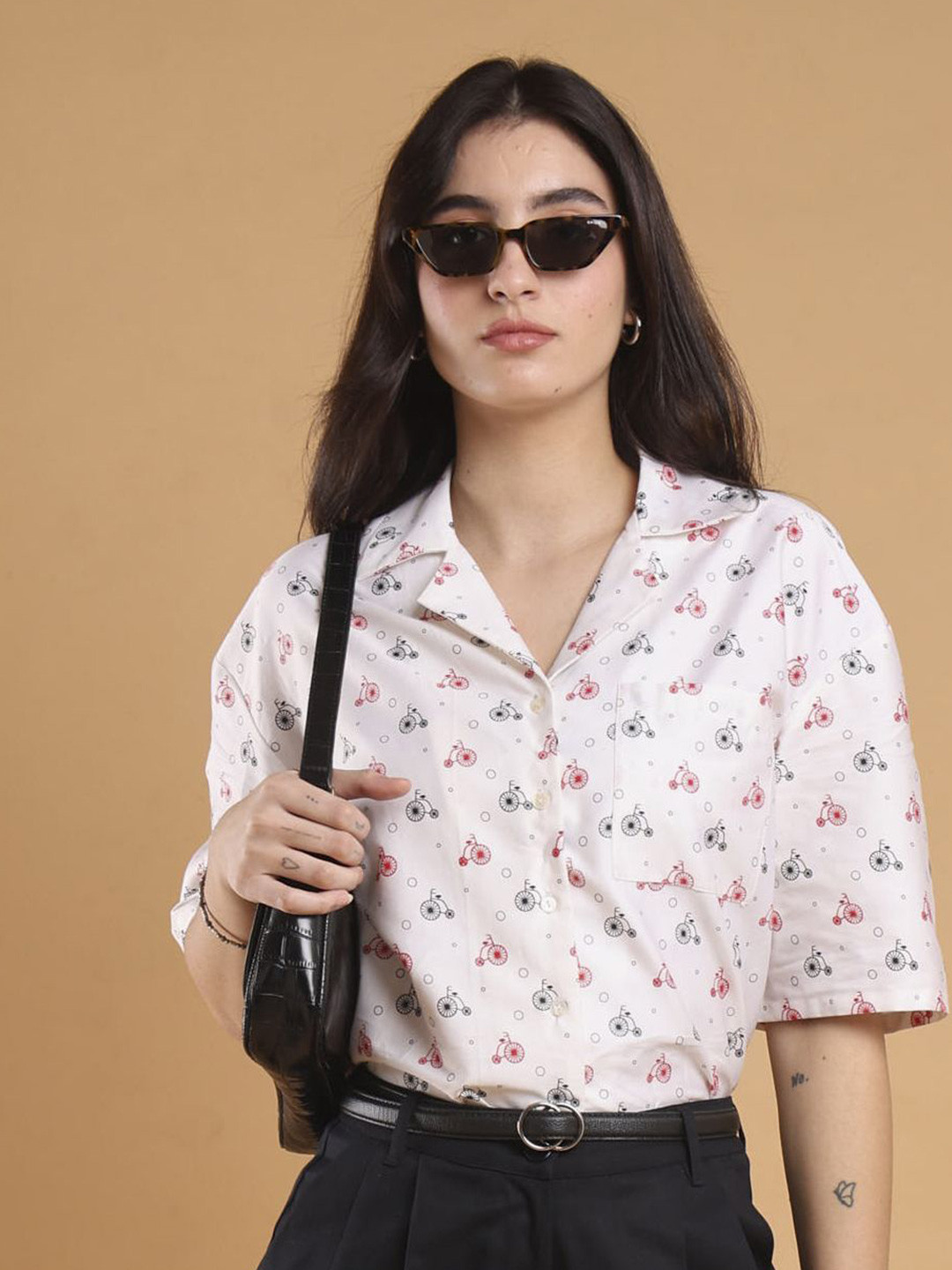 Gazillion Relaxed Boxy Cuban Collar Conversational Printed Cotton Casual Shirt