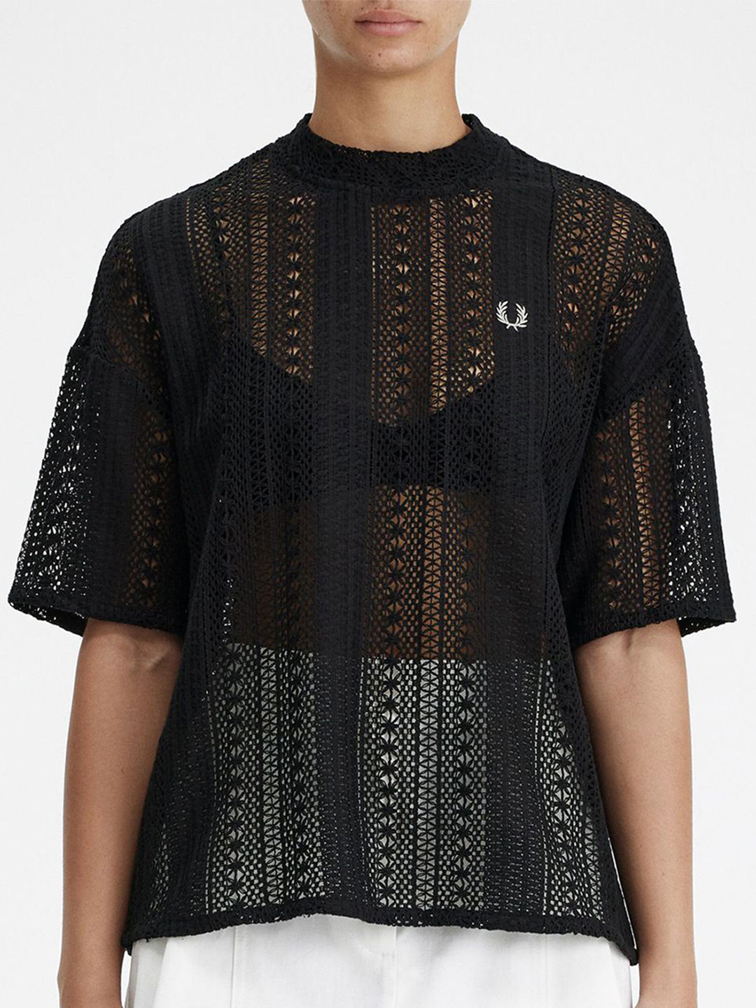 Fred Perry Cotton Self Design High Neck Sheer Top