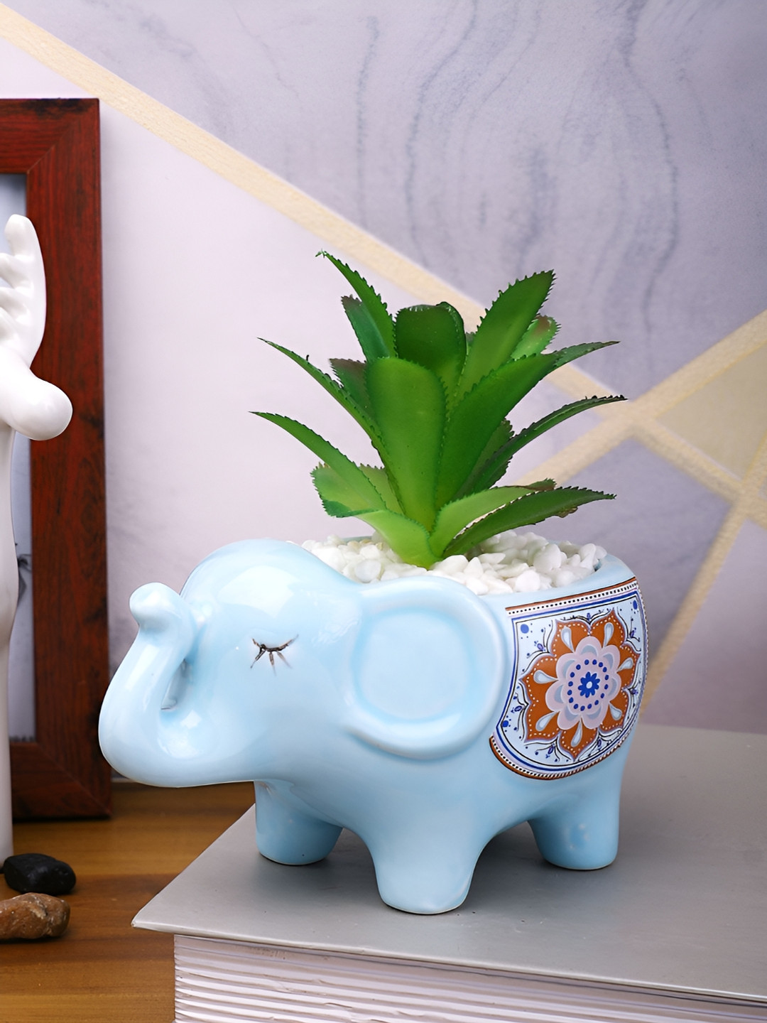 TAYHAA Blue & Green Aloe Vera Artificial Plant With Pot