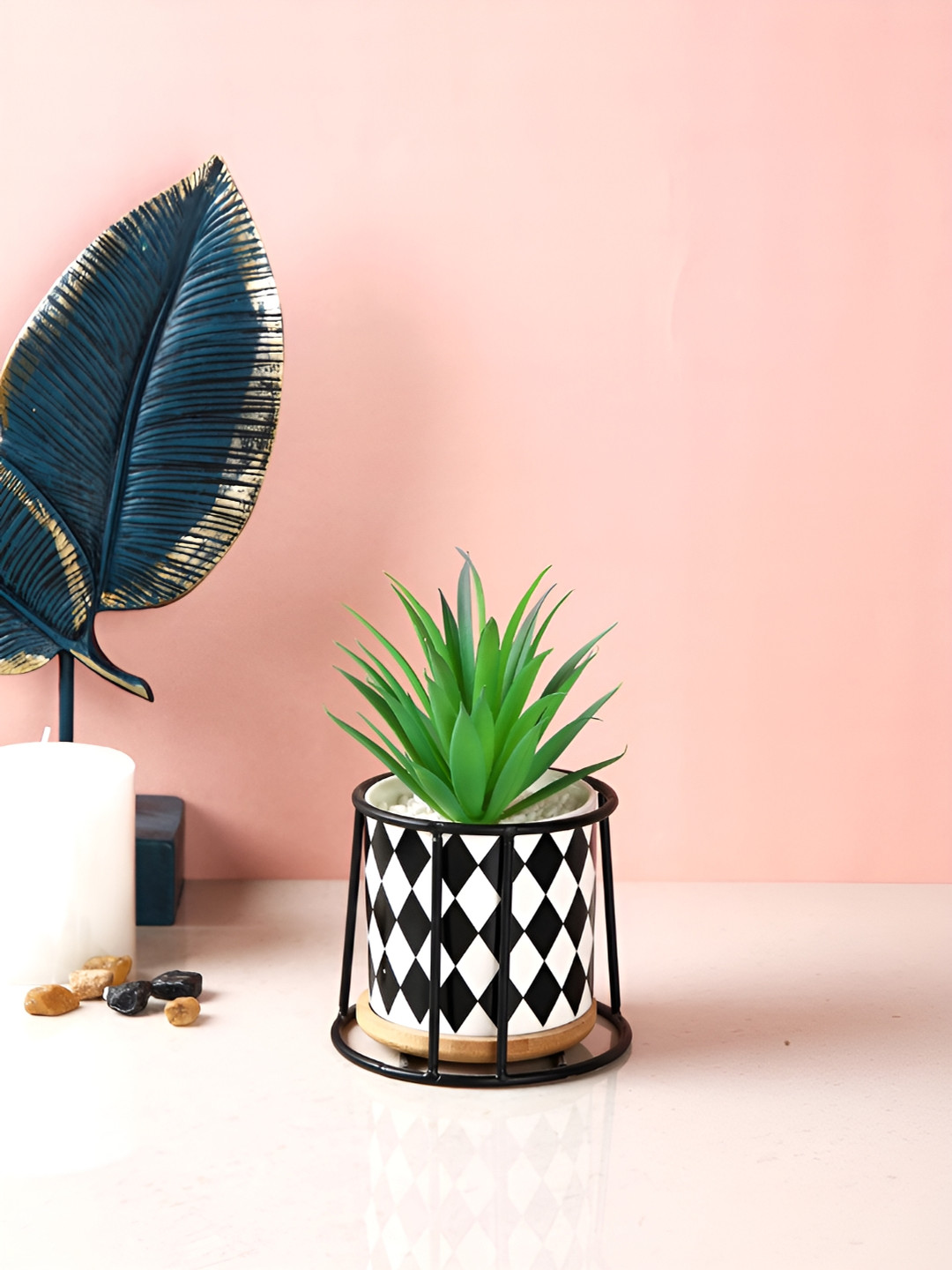 TAYHAA Green & White Fig Artificial Plant With Pot