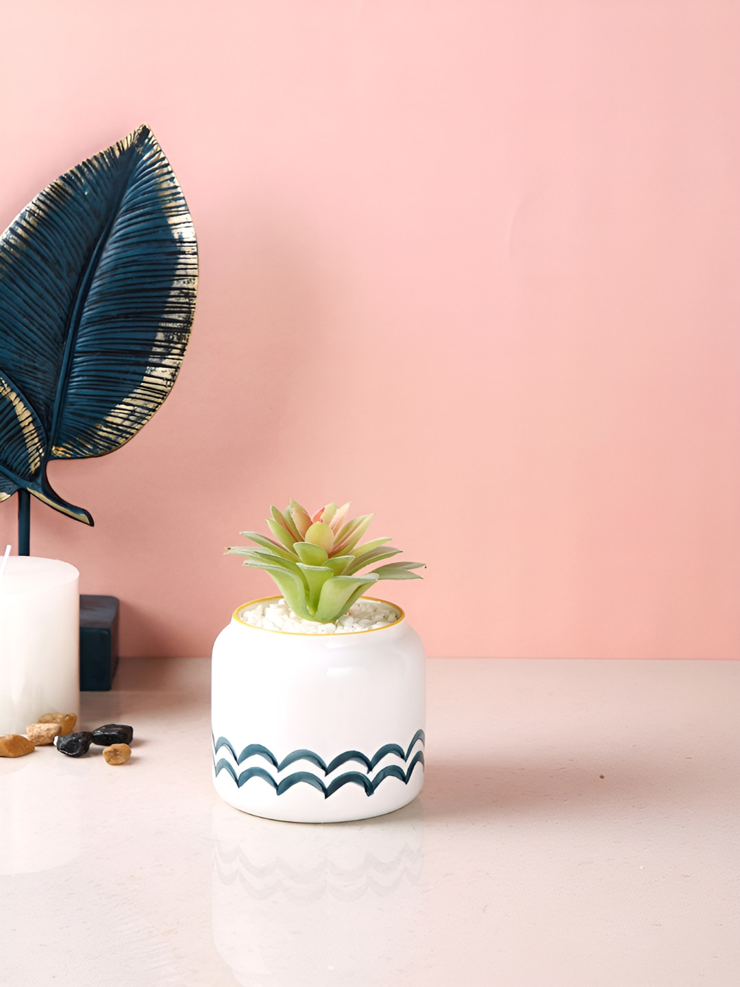 TAYHAA White Succulent Artificial Plant With Pot