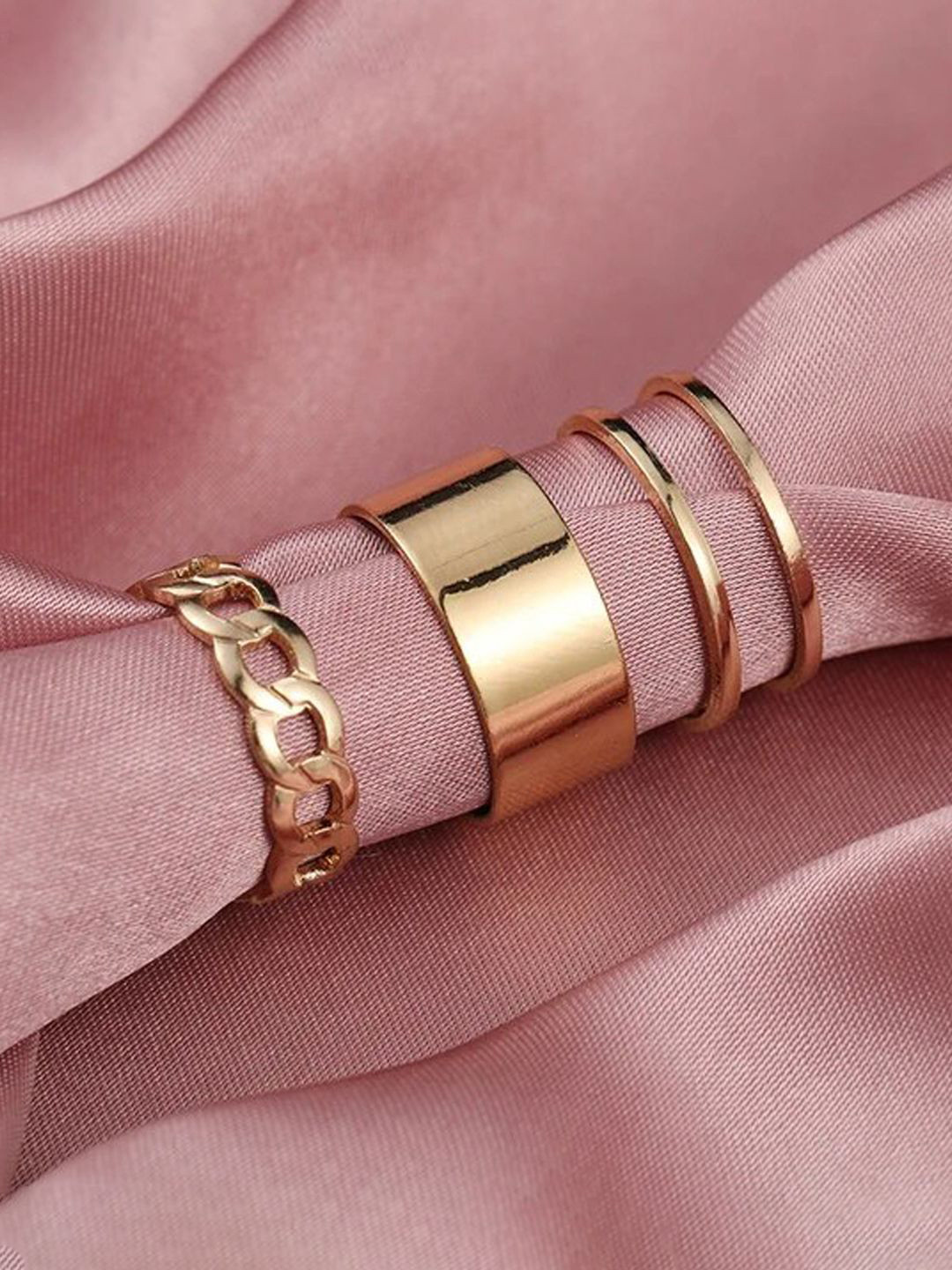 Jewels Galaxy Set of 3 Gold-Plated Adjustable Finger Rings