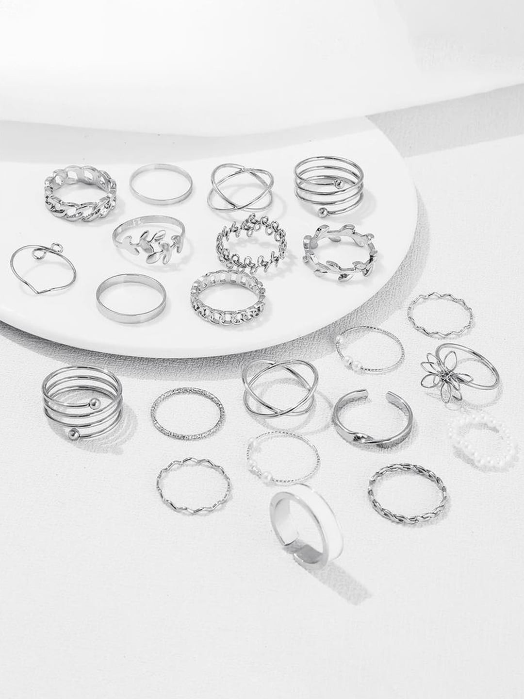 Jewels Galaxy Set of 22 Silver-Plated Stackable Beaded Finger Rings