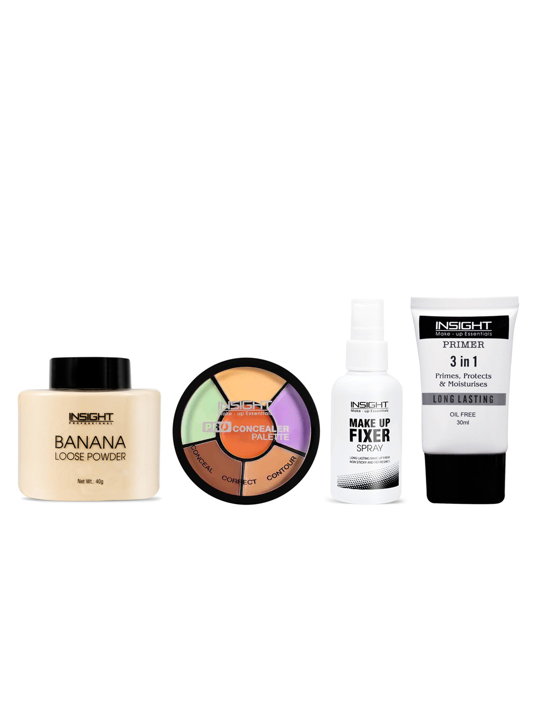 Insight Cosmetics Pro Concealer Palette + Primer + Banana Loose Powder+Make Up Fixer Spray