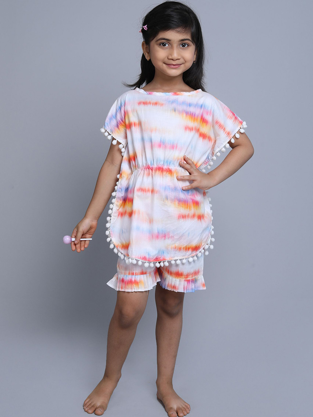 BAESD Girls Astract Printed kaftan Pure Cotton Top & Shorts