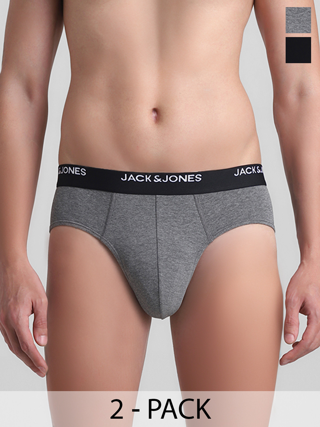 Jack & Jones Pack Of 2 Low Rise  Briefs 2542259006-Dark Grey Melange