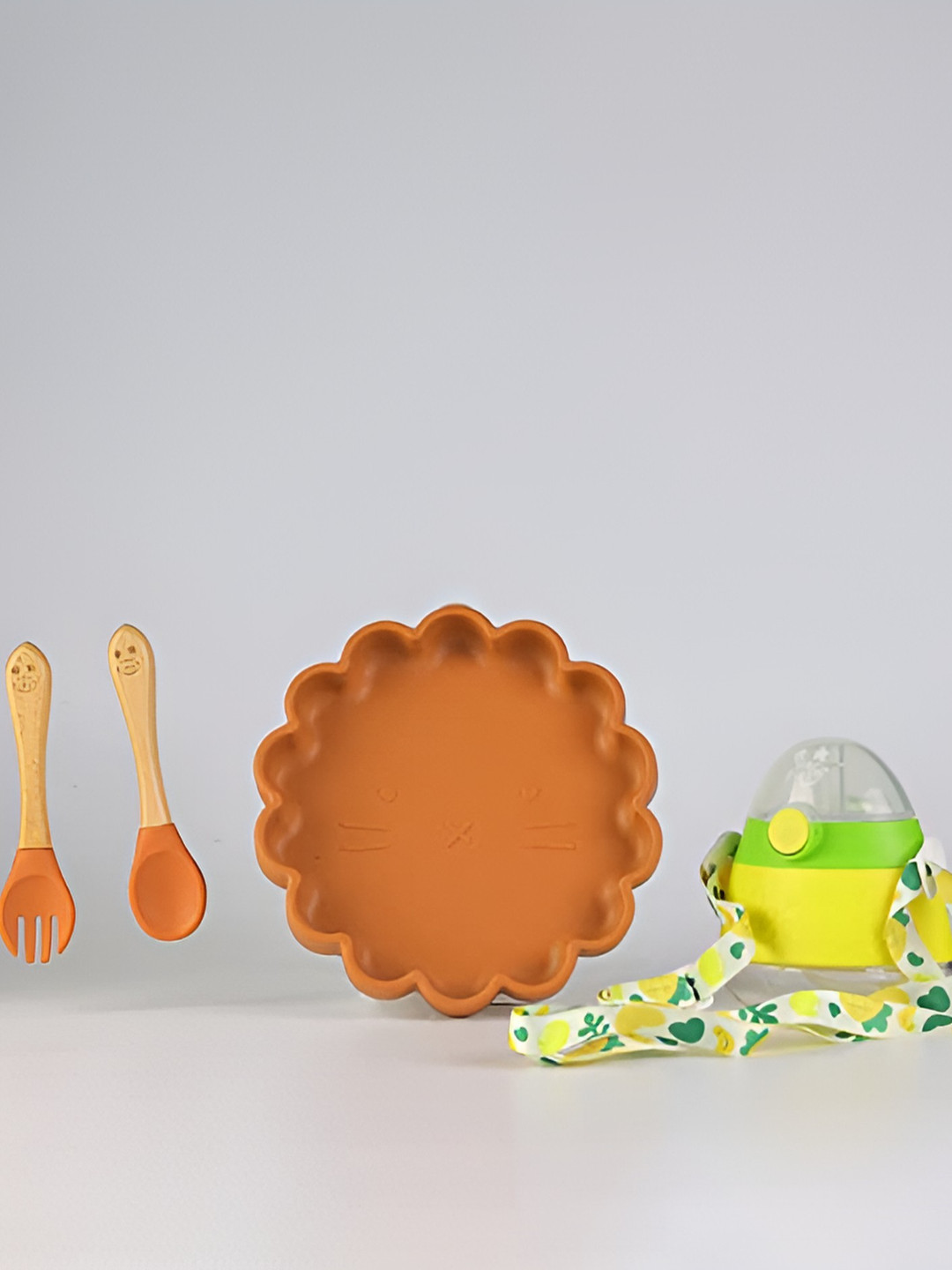 Starkiddo Yellow & Brown Silicone Baby Utensils