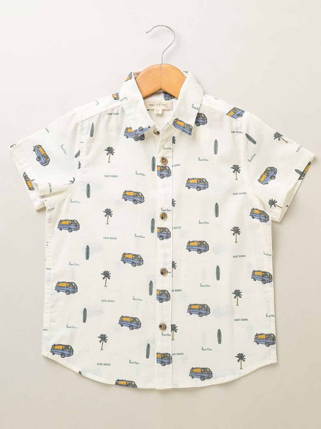 Sweetlime By AS Boys Standard Fit Conversational Printed Cotton Linen Casual Shirt
