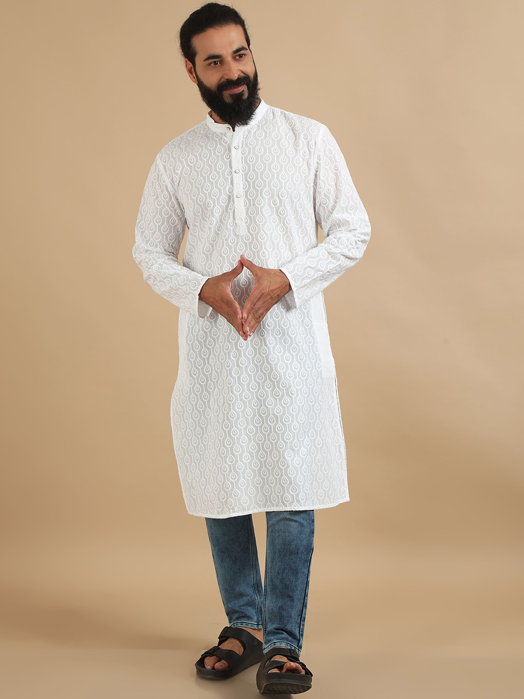 FILORI STUDIO Chikankari Thread Work Pure Cotton Straight Kurta