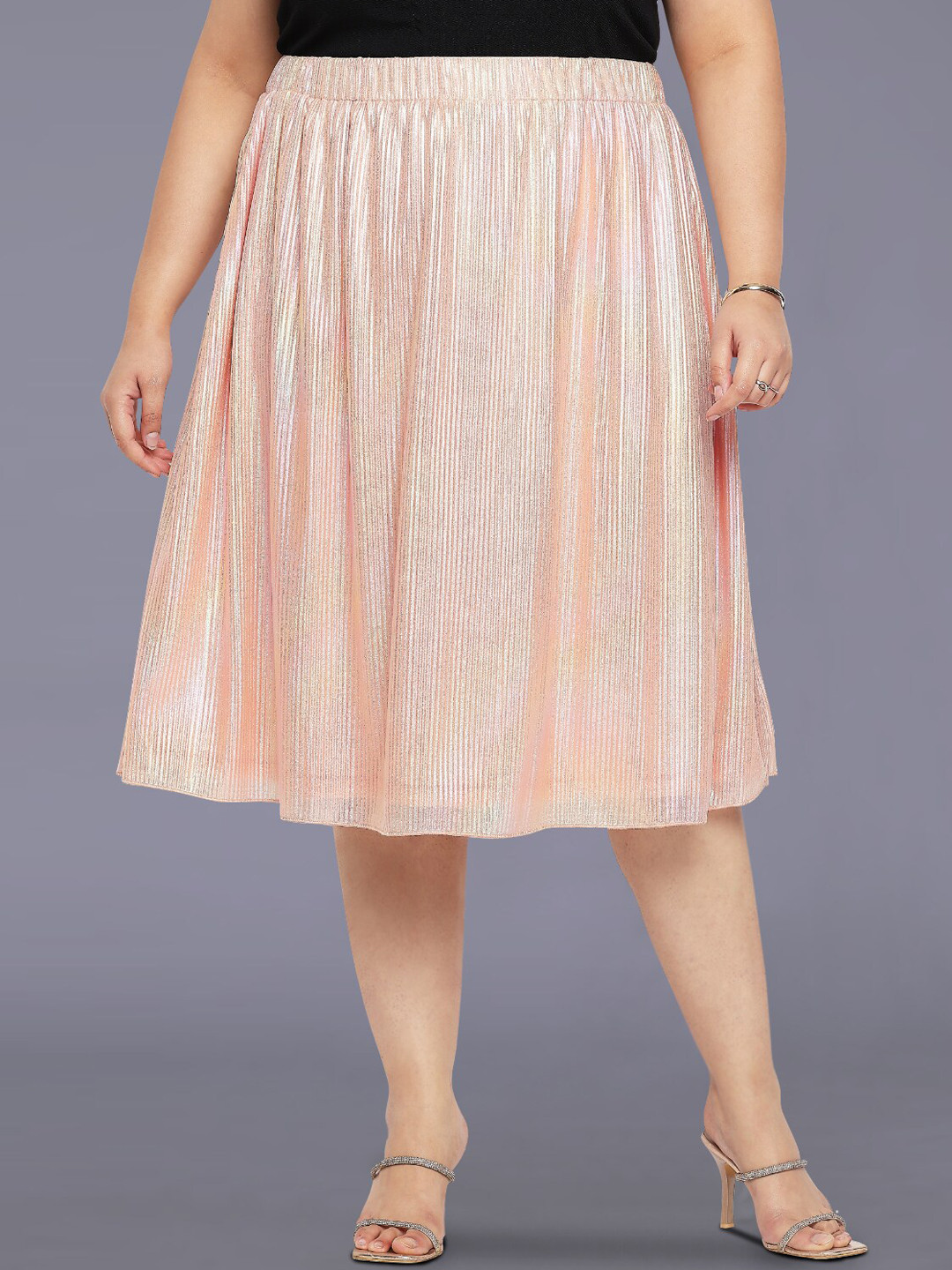 wild U Flared Plus Size Shimmer Skirt