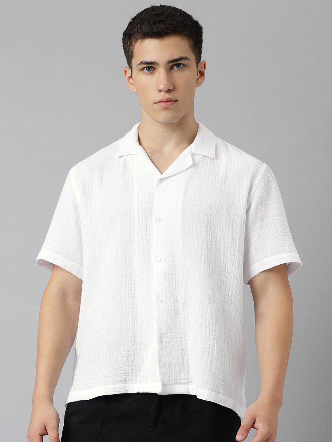 SUBTRACT Cuban Collar Boxy Comfort Fit Cotton Casual Shirt