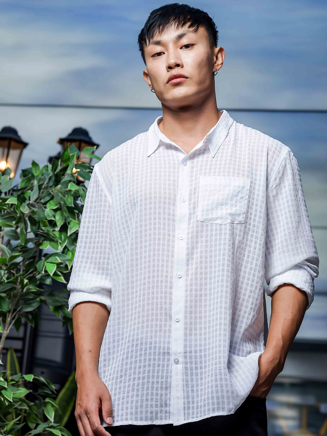 House of Koala Unisex Classic Semi Sheer Georgette Relaxed Fit Shirt