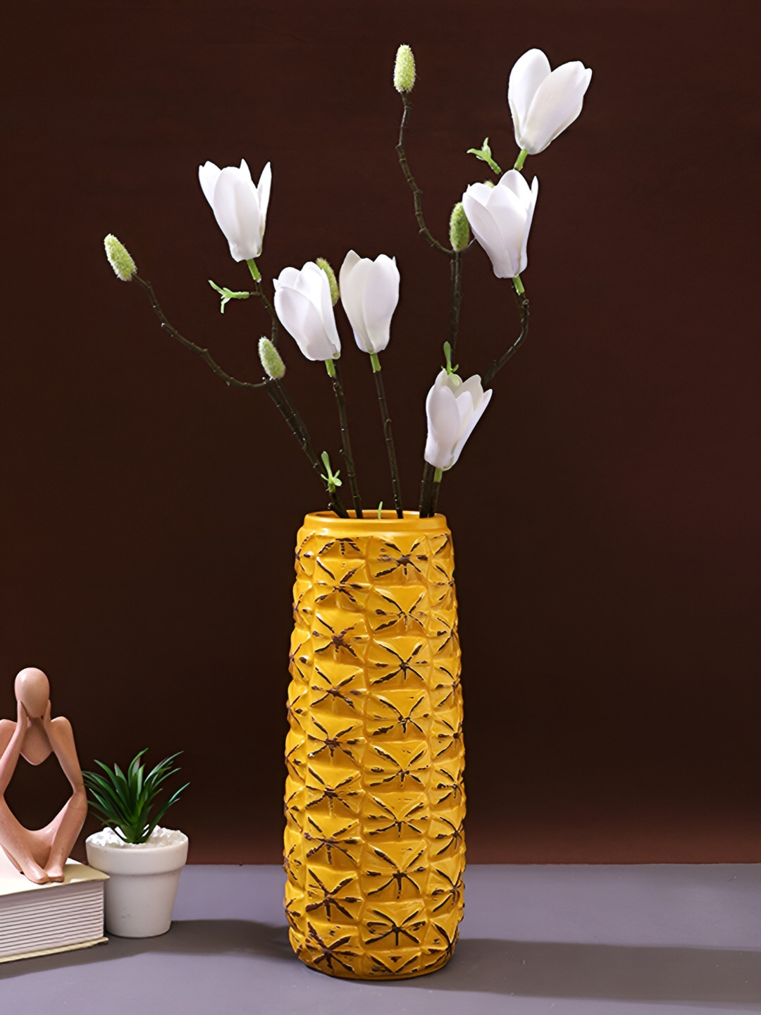 Aura Yellow Pineapple Designed Carvings Ceramic Vase