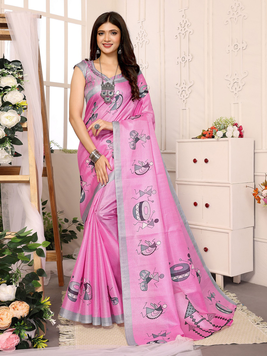 KALINI Kalamkari Saree With Blouse Piece