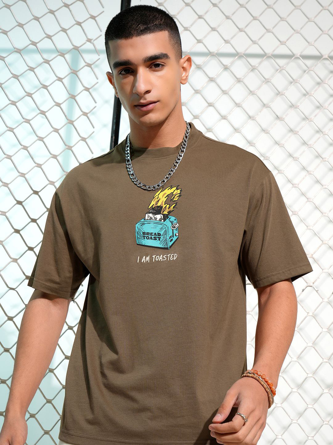 Brown Graphic Printed Round Neck Regular Fit T-Shirt