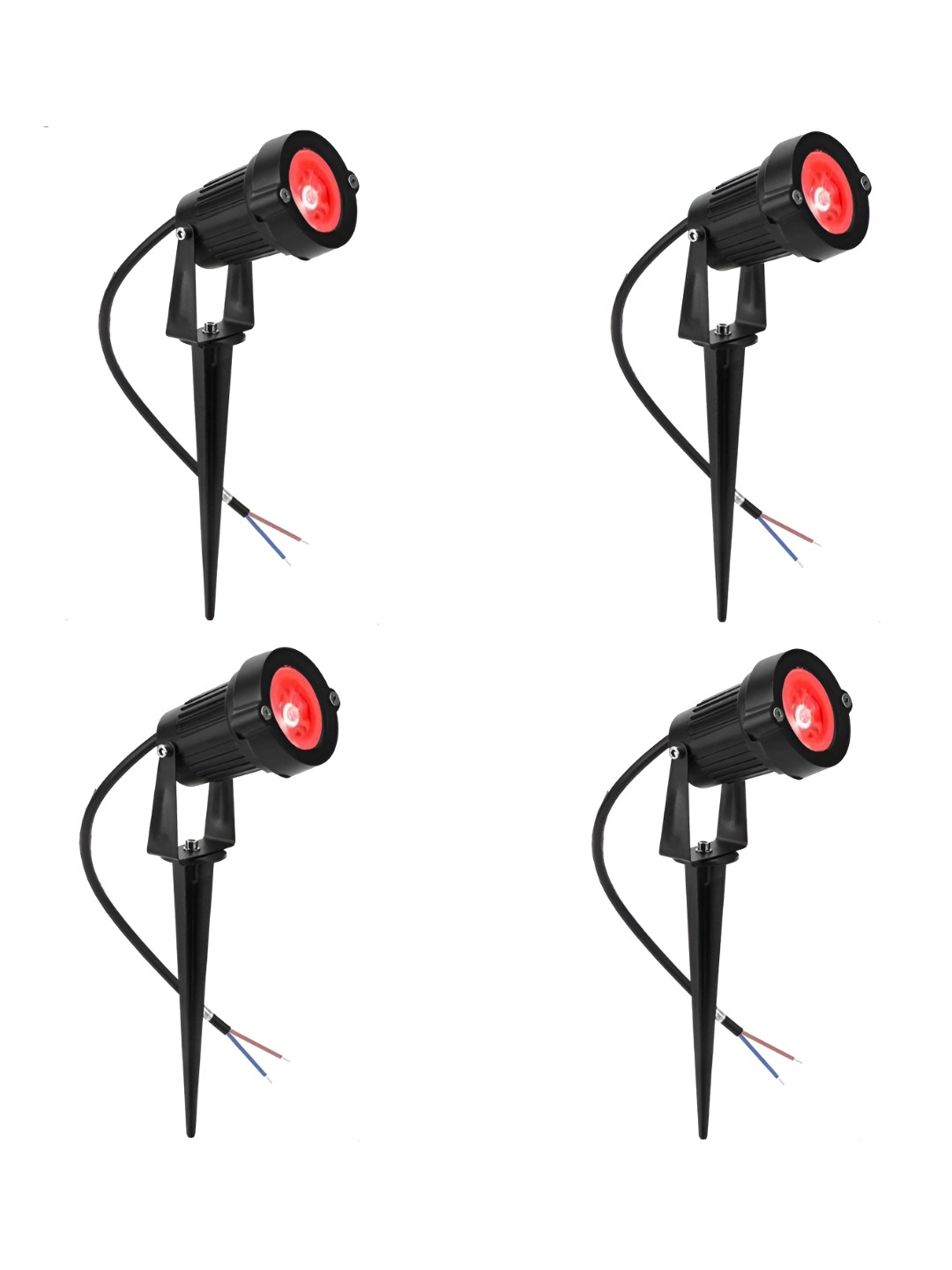 SPARK WORLD Black & Red 4 Pieces 3 W Round Plug & Play LED Bulb