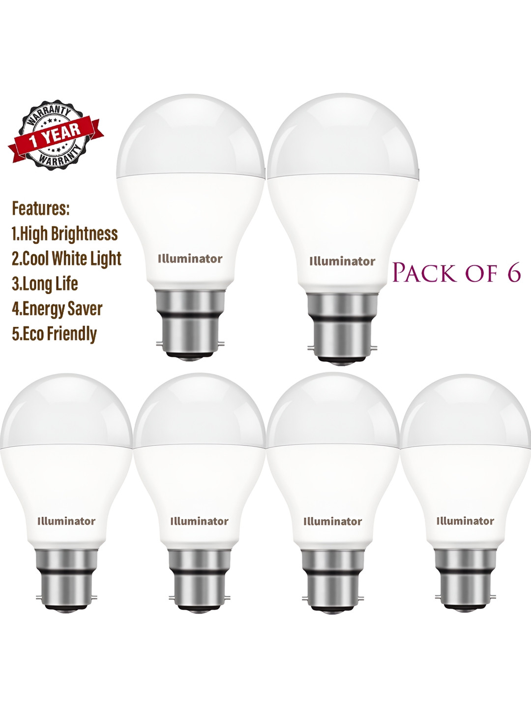 SPARK WORLD White 6Pcs Contemporary Semi Sphere LED Bulbs