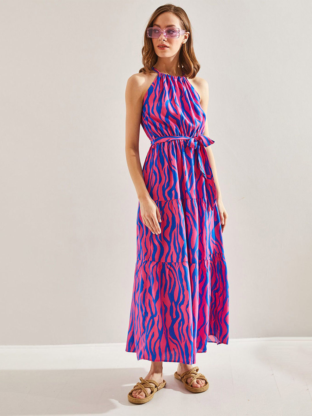 BIANCO LUCCI Abstract Printed Fit & Flare Midi Dress