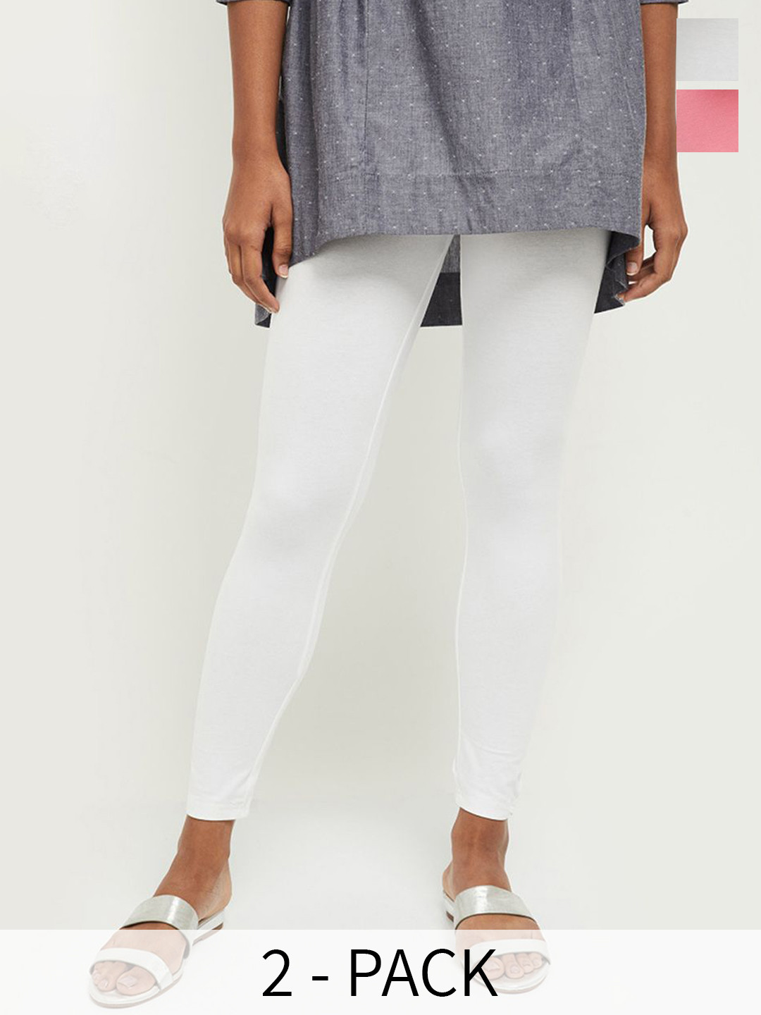 Max Women Solid Ankle Length Leggings - Pack of 2