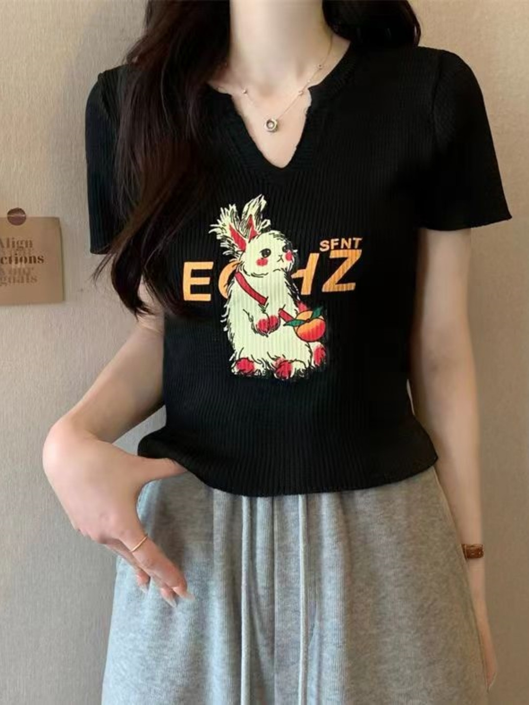 StyleCast Girls Graphic Printed Notch Neck Top