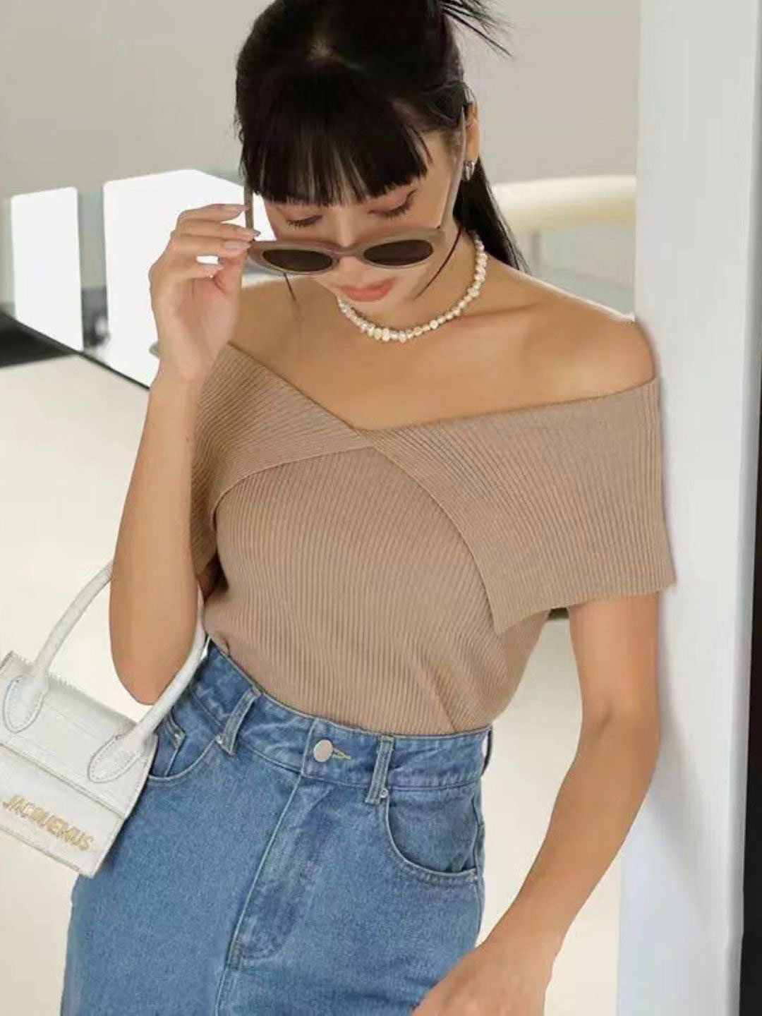 StyleCast Brown Girls Short Sleeves Off-Shoulder Top