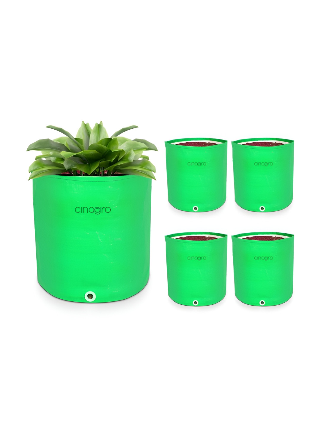 Cinagro Green 5 Pieces HDPE UV Protected 250 GSM Round Grow Bags