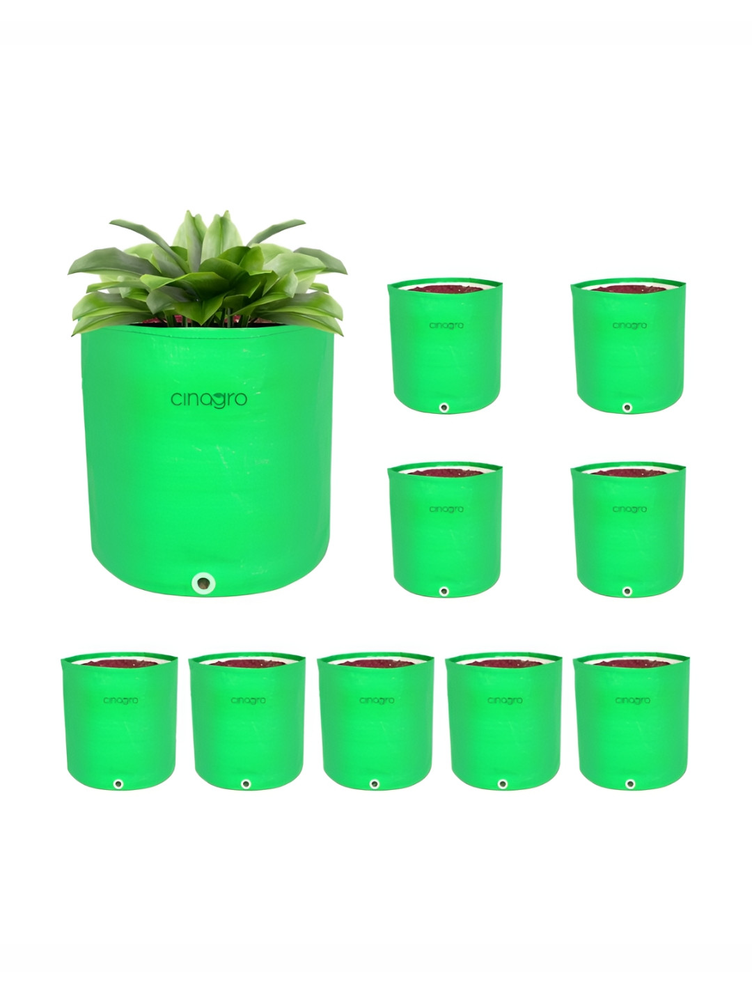 Cinagro Green 10 Pieces HDPE UV Protected 250 GSM Round Grow Bags