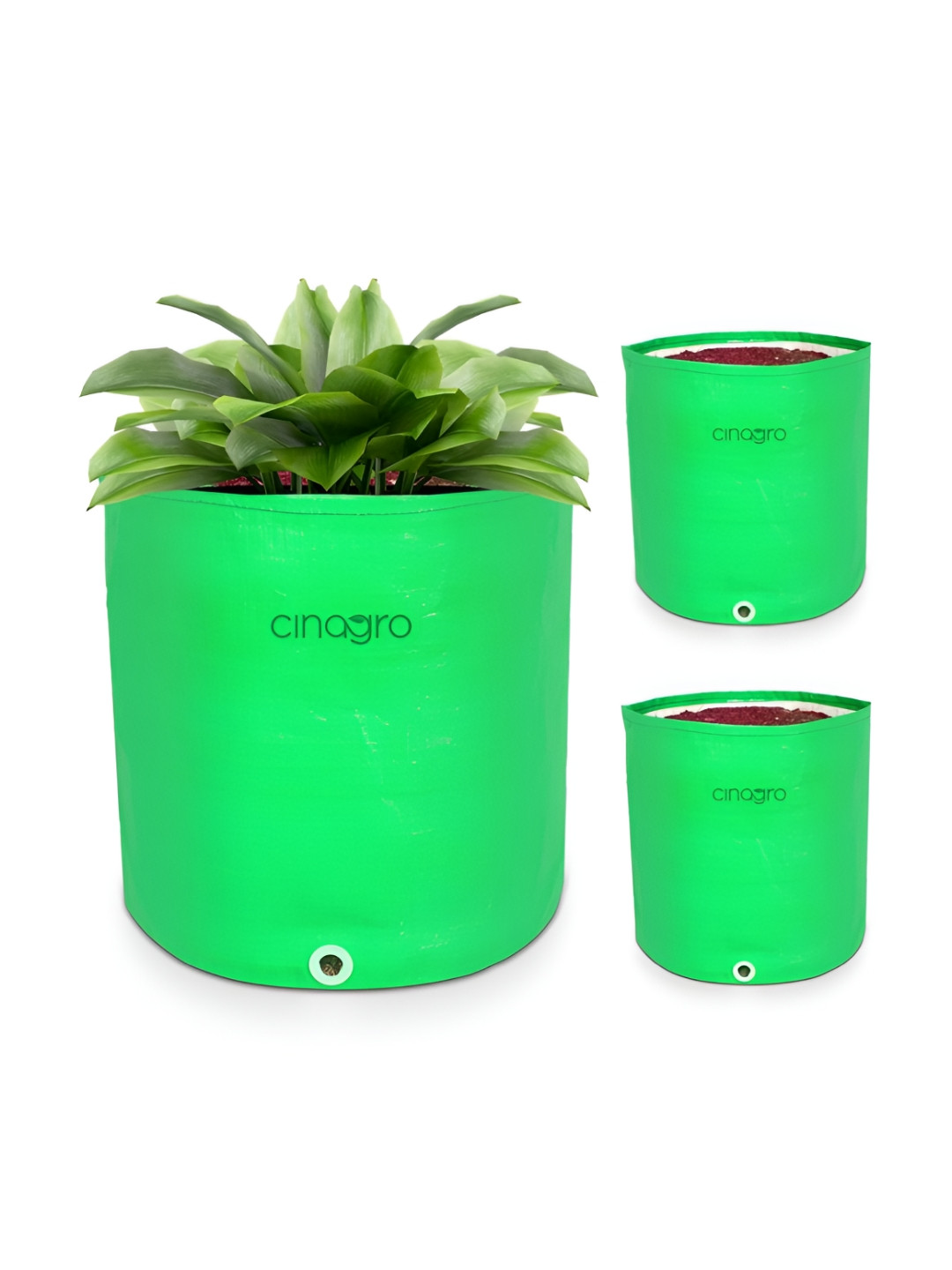 Cinagro Green 3 Pieces HDPE UV Protected 350 GSM Round Grow Bags