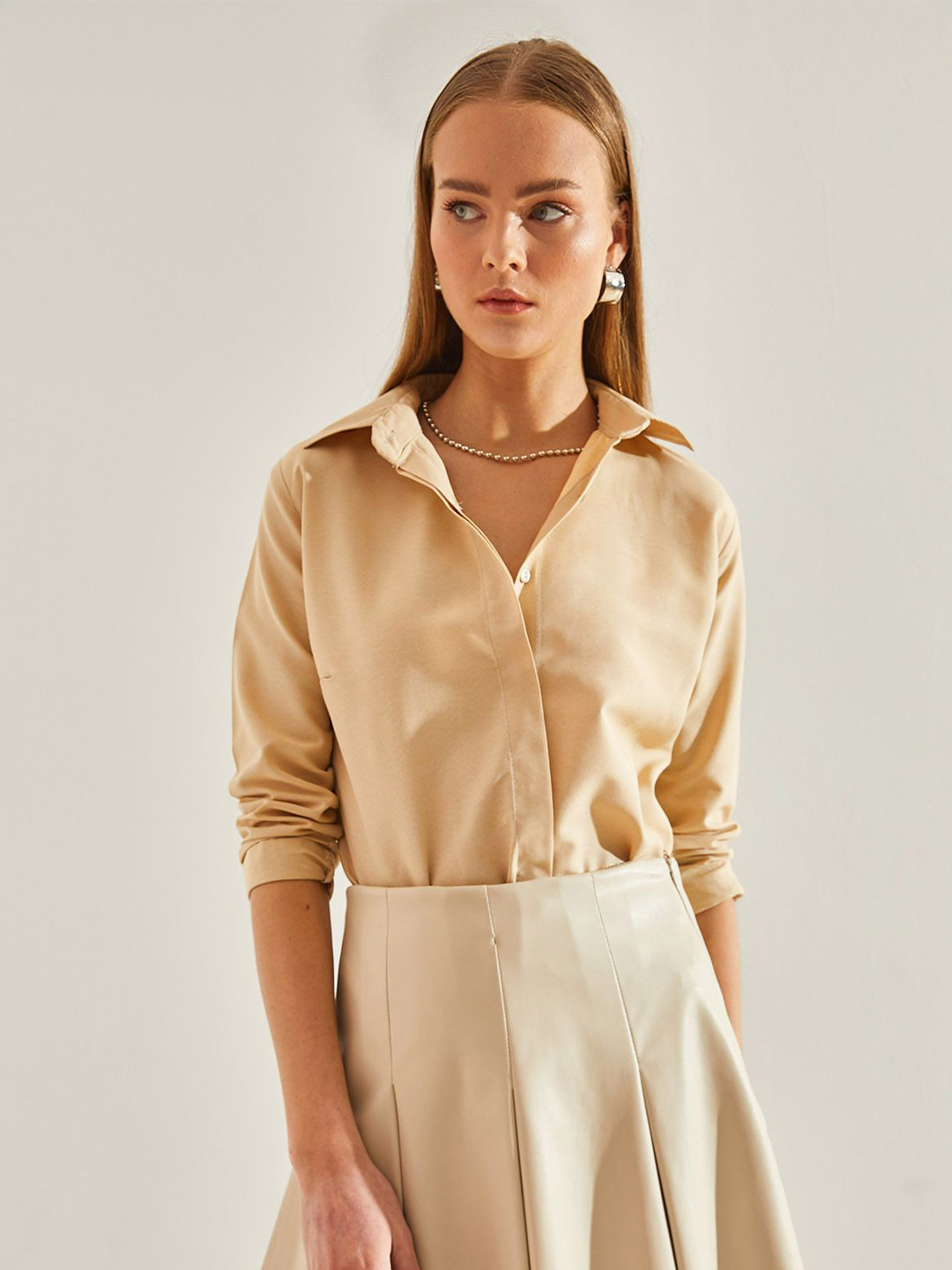 BIANCO LUCCI Spread Collar Cotton Casual Shirt