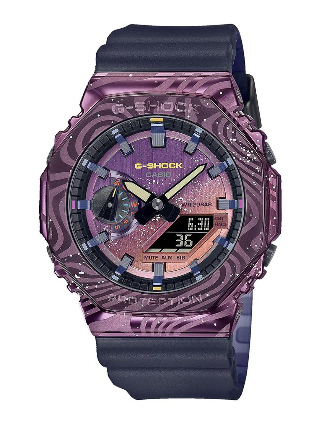 CASIO Men G-Shock G-Steel GM-2100MWG-1ADR Purple Ana-Digi Dial Black Resin Band G1503