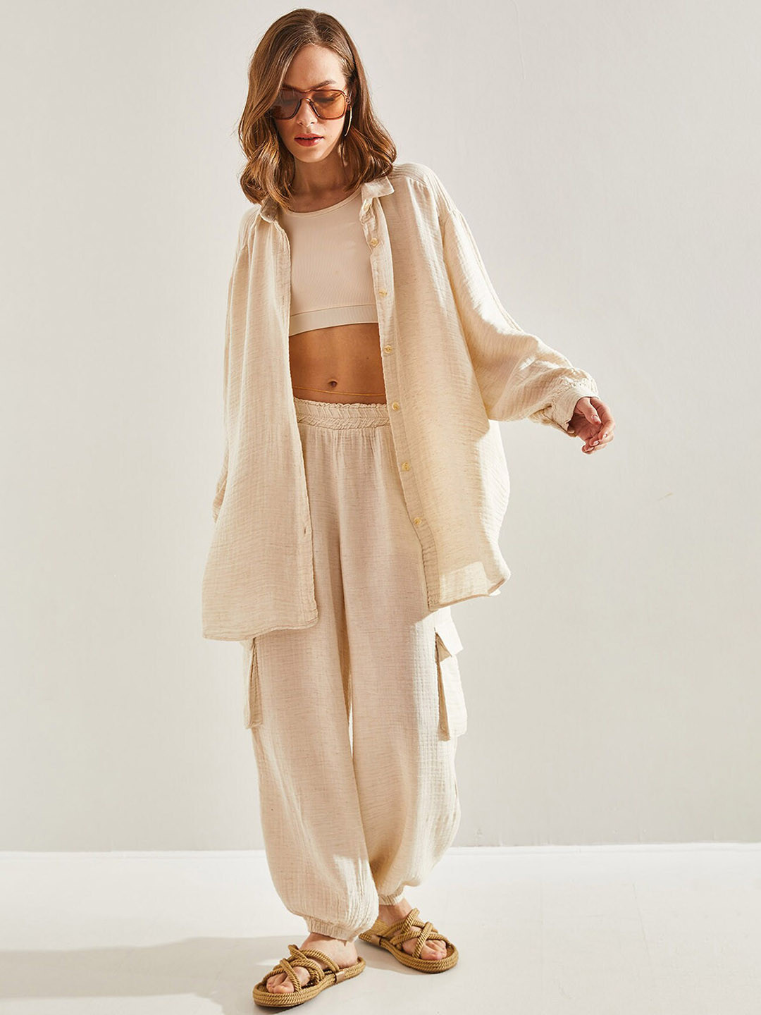 BIANCO LUCCI Women Cotton Regular Joggers Trousers