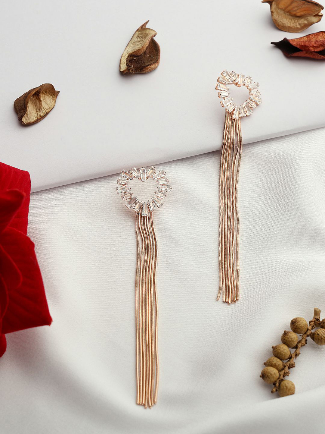 VENI Rose Gold-Plated Stainless Steel Stones Studded Contemporary Drop Earrings