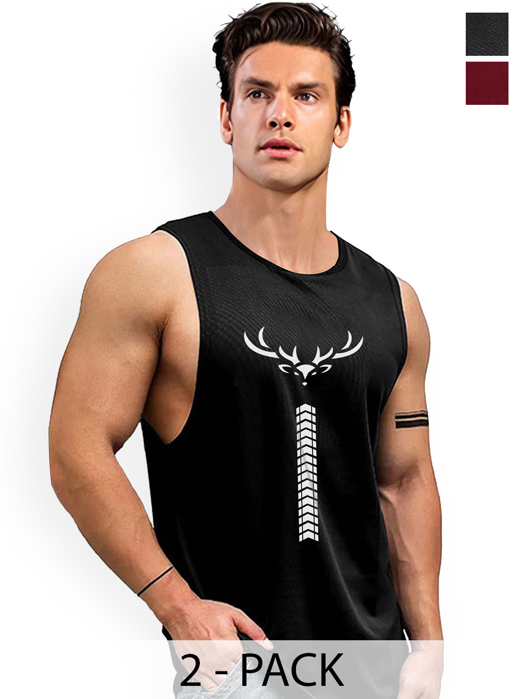 AUSK Pack Of 2 Printed Round Neck Sleeveless Gym Innerwear Vest A745+749