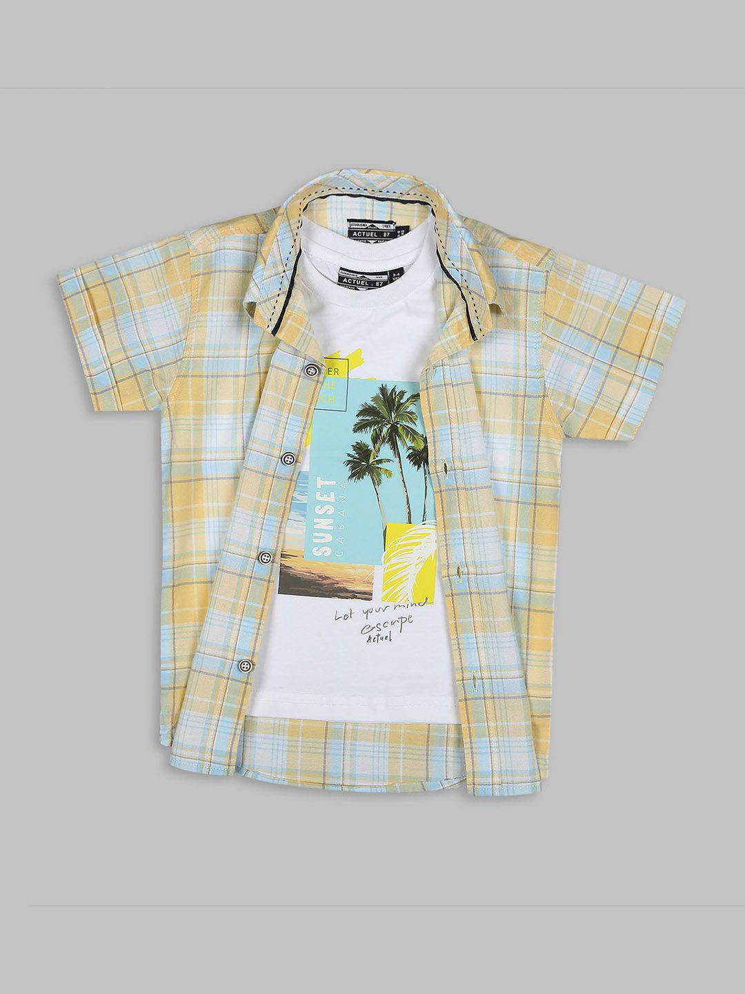Actuel Boys Tartan Checked Oxford Cotton Casual Shirt With Tshirt