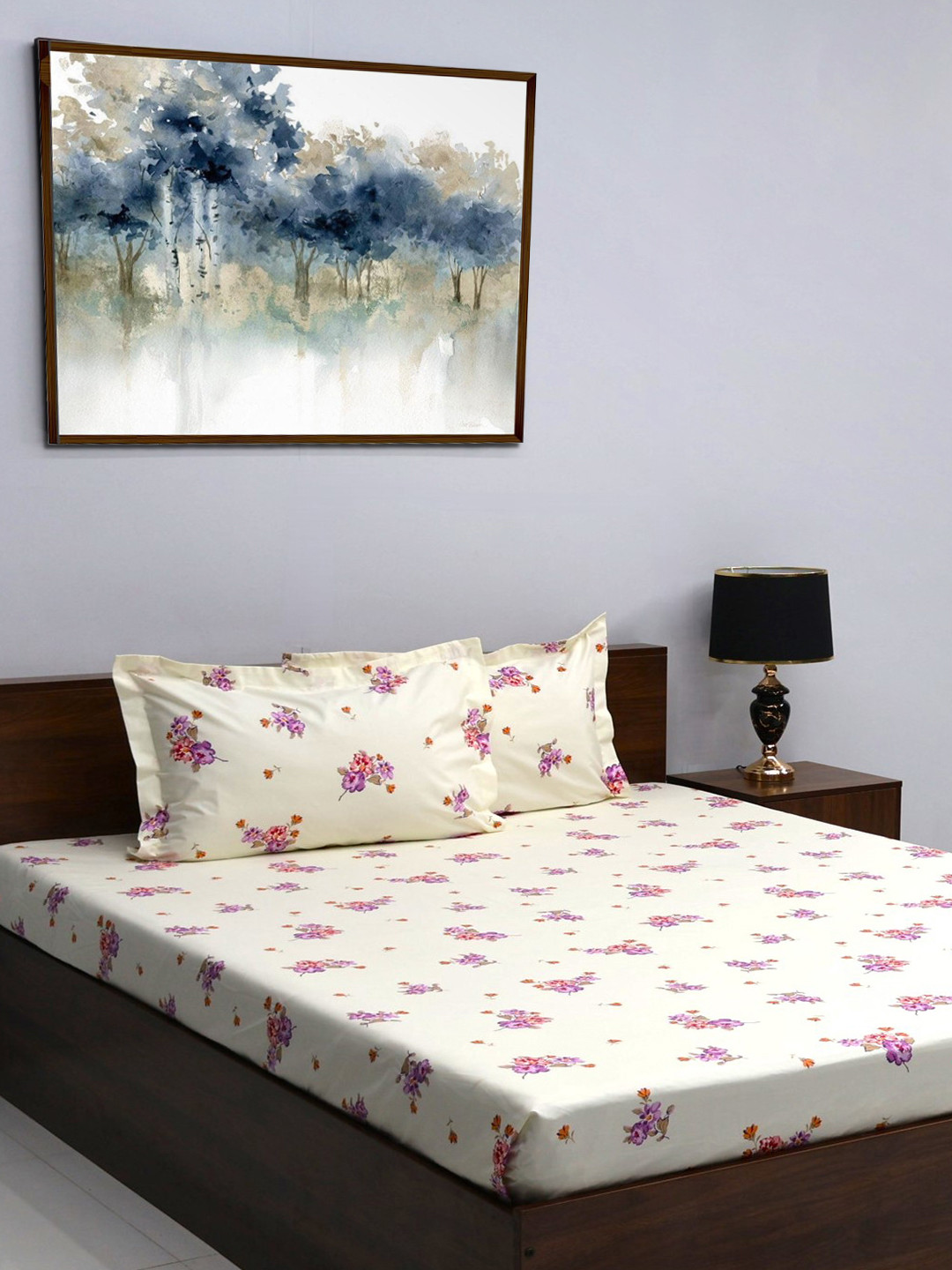 BOMBAY DYEING Red Floral Pure Cotton 164 TC Queen Bedsheet with 2 Pillow Covers-90 x 108 inches