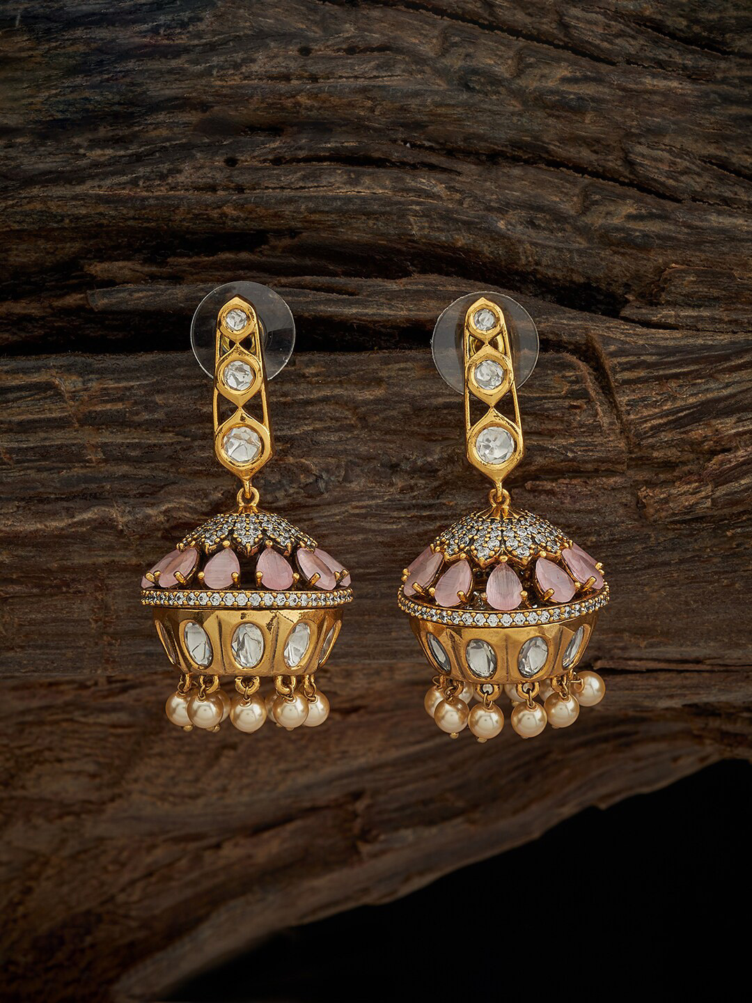 Kushal's Fashion Jewellery Embellished Bridal Gold-Plated Dome Shaped Jhumkas Earrings
