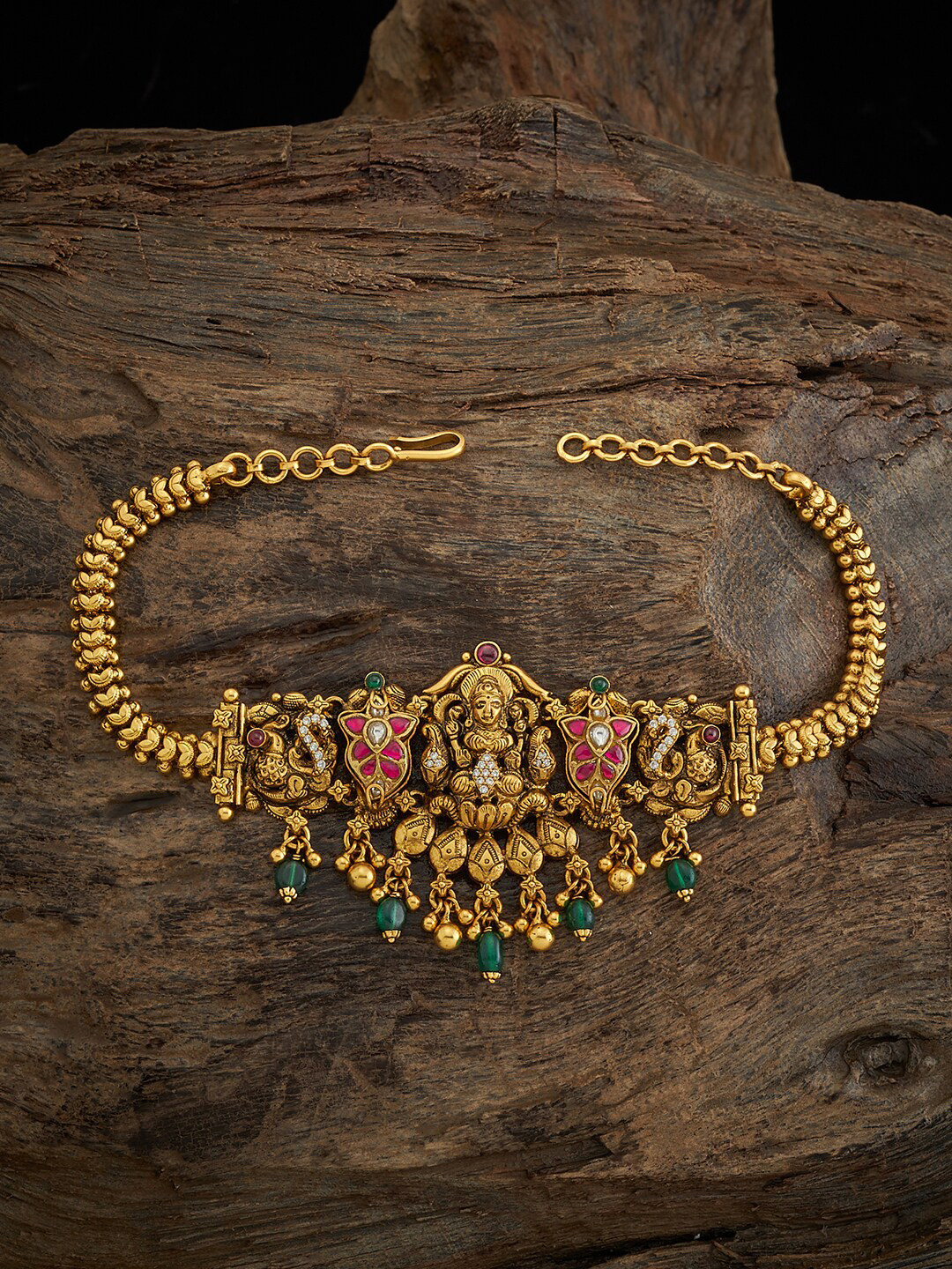 Kushal's Fashion Jewellery 92.5 Pure Silver Gold-Plated Stones Studded Temple Armlet